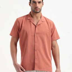 SHOW OFF Rust Cotton Relaxed Fit Solid Shirt-43
