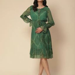 aarke Ritu Kumar Green Printed Fit & Flare Dress-75