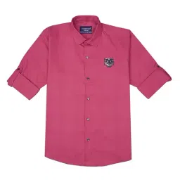 Cavio Boys Pink Cotton Solid Shirt-image-7