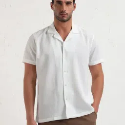 SHOW OFF White Cotton Relaxed Fit Solid Shirt-image-79