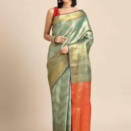 Silk Land Green Woven Saree With Unstitched Blouse-picture-30