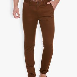 Basics Men Brown Tapered Fit Self Design Chinos-image-91