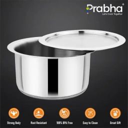 Prabha Stainless Steel Silver Milk Topes, Boiling and Cooking - Induction Base - 16cm - 1.6 Liter image 4