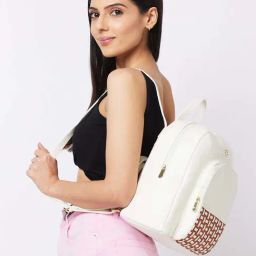 Caprese ZETA White Faux Leather Large Backpack-31