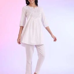 Aurelia White Cotton Blend Embroidered Kurti-image-16