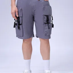 The Indian Garage Co Men Relaxed Fit Pure Cotton Utility Cargo Shorts-picture-15