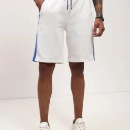 Showoff White Cotton Regular Fit Striped Shorts-picture-25