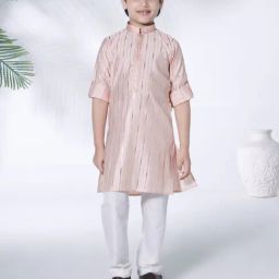 Ministitch Boys Peach Cotton Regular Fit Printed Kurta Set-76