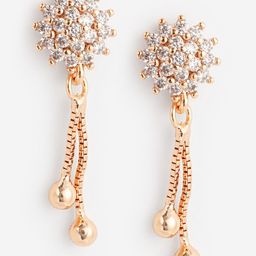 DressBerry Rose Gold-Plated Cubic Zirconia Floral Drop Earrings-image-9