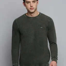 Showoff Olive Cotton Regular Fit Self Pattern Sweatshirt-image-21