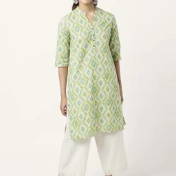 Rangmanch by Pantaloons Green Cotton Printed Straight Kurta-image-101
