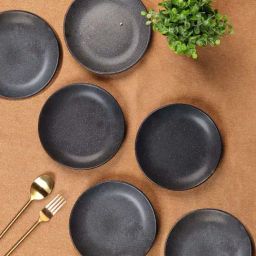 VarEesha Black Ceramic Sparkle Matt Quarter Plate - Set of 6-15