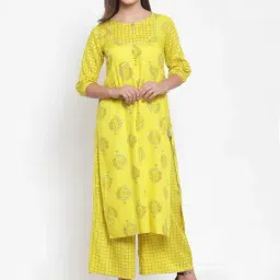 Indibelle Yellow Floral Print Straight Kurta-image-51