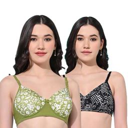 FIMS Green & Black Printed Bras - Pack Of 2-image-50