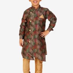 Pro-Ethic Style Developer Kids Brown & Beige Printed Full Sleeves Kurta with Pyjamas-image-99