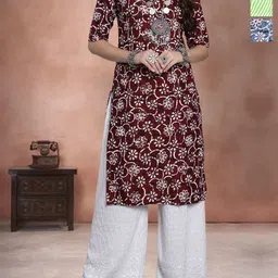 Anouk Rustic Women Pack Of 3 Floral Printed Crepe Straight Kurta-image-69