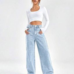 Zizvo Pure Cotton Wide Leg Jeans-image-24