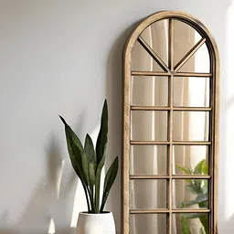 Art Street Brown Textured Arched Windowpane Wall Mirror-picture-39