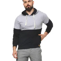 Campus Sutra Grey & Black Full Sleeves Cotton Hooded Sweatshirt-image-89