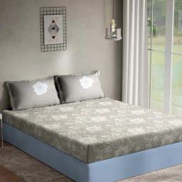 Klotthe Grey Cotton 400 TC Double Bedsheet With 2 Pillow Covers-image-21