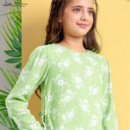 Arias 100% Cotton Dobby Printed Top with Side Slit - Green-picture-19