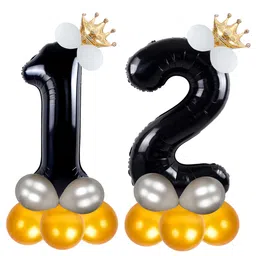 Shopperskart Twelve Number Theme 32 Inch Number Foil Balloon with Crown & Balloons Helium Quailty for Birthday Party Decoration Black - Pack of 2-picture-41