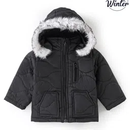Babyoye Full Sleeves Solid Dyed Hooded Jacket-  Black-picture-40