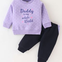 Pepito Fleece Full Sleeves T-Shirts & Lounge Pant With Text Print - Lilac-image-30