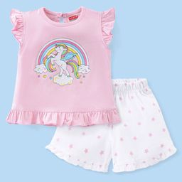 Babyhug Cotton Single Jersey Knit Sleeveless Night Suit Unicorn Print - Pink-picture-15