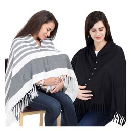 Lulamom Multi-Purpose Breast Feeding Nursing Shawl - Pack of 2 (Grey stripes & Black solid)-image-84