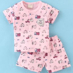 Cucumber Sinker Half Sleeves Night Suit Vehicle Print - Pink-image-34