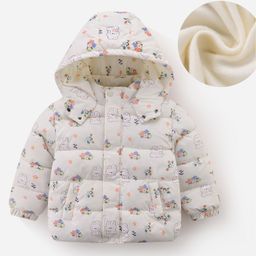 Kookie Kids Full Sleeves Padded Hooded Jacket with Bunny & Floral Print - White-image-69