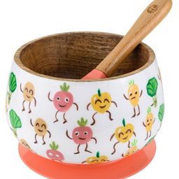 Taabartoli Veggie Delight Wooden Suction Bowl and Spoon Set - Orange-11