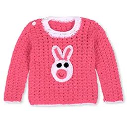 Windrop Solutions Full Sleeves Rabbit Designed Crocheted Sweater - Pink-picture-2