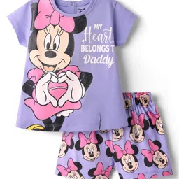 Babyhug Disney Single Jersey Knit Half Sleeves Shorts Night Suit With Minnie Mouse Graphic - Purple-picture-21