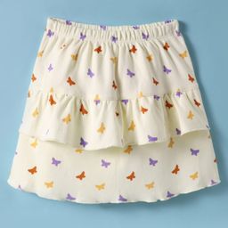 Tango Interlock Knit Knee Length Skirts with Ruffle Design & Butterfly Print - Light Yellow-image-88
