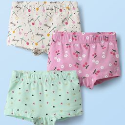 Bodycare Cotton Knit Shorts With Floral & Heart Print Pack Of 3 - Pink White & Light Green-image-37