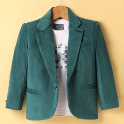Dapper Dudes Full Sleeves Solid Blazer & Rock Generation Text Printed Tee - Bottle Green-image-2