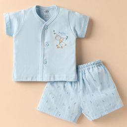 Zero Sinker Knit Half Sleeves Shorts Night Suit With AnimalPrint - Aqua Blue-image-29