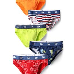 Honeyhap 100% Premium Cotton Knit Briefs with Bio Finish & JCB Print Pack of 5 - Multicolor-28