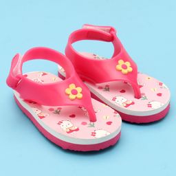 Babyoye Flip Flops with Velcro Closure Bunny & Floral Print - Pink-image-44
