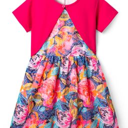Pine Kids Woven Floral Printed Party Dress with Half Sleeves Jacket - Pink-image-71