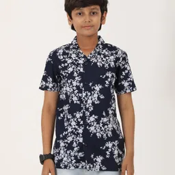Zion Cotton Half Sleeves Floral Printed Shirt - Navy Blue-picture-2