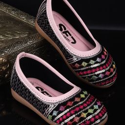 SHOES FOR JUNIORS Floral Embroidered Sequins Embellished Ballerinas - Pink-image-65