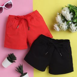 Knitting Doodles Pure Cotton Pack Of 2 Solid Shorts - Red & Black-image-90