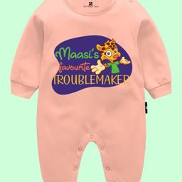 The Peppy Tend 100% Cotton Family Theme Full Sleeves Maasis Favourite Troublemakers Text Printed Romper - Peach-image-67