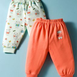 Tango Interlock Knit Full Length Lounge Pants with Teddy Print Pack of 2 - Light Green & Orange-image-70