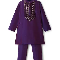 Pine Kids Woven Full Sleeves Kurta Pajama Set With Sequin Detailing - Purple-picture-45