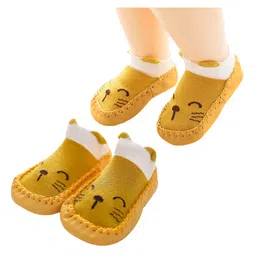 Bembika Anti-Skid Cat Face Designed Applique Detailed Socks Shoe - Yellow-picture-32