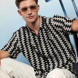 Kotty Men Sheer Striped Casual Shirt-image-59